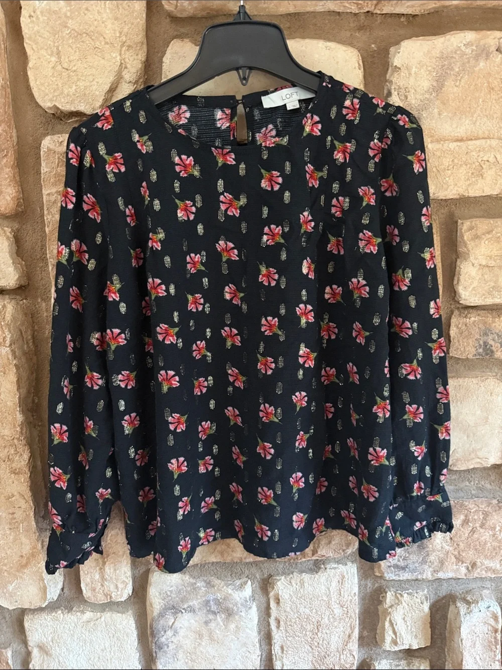 Loft floral puff sleeve blouse size L